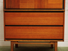 Load image into Gallery viewer, Walnut, two-tone high boy mid-century vintage dresser
