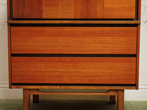 Walnut, two-tone high boy mid-century vintage dresser