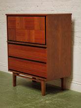 Load image into Gallery viewer, Walnut, two-tone high boy mid-century vintage dresser
