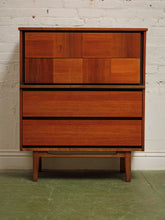 Load image into Gallery viewer, Walnut, two-tone high boy mid-century vintage dresser
