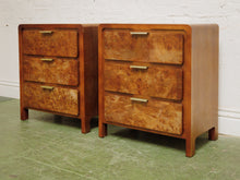 Load image into Gallery viewer, Pair of three drawer Faux Burl Nightstands
