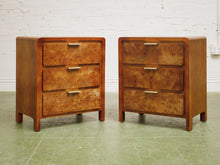 Load image into Gallery viewer, Pair of three drawer Faux Burl Nightstands
