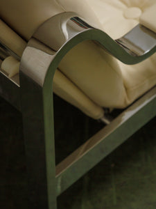 1970s Milo Baughman for Selig Reclining Chrome Modern Lounge Chair and Ottoman