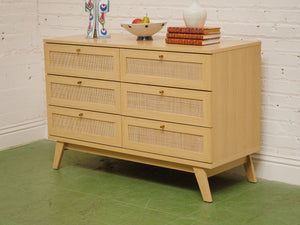6 Drawer Blonde Rattan Dresser