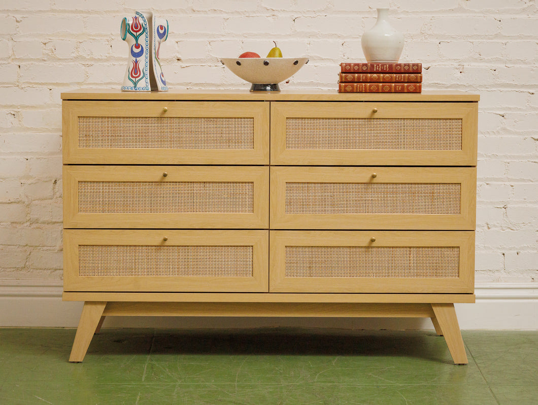 6 Drawer Blonde Rattan Dresser