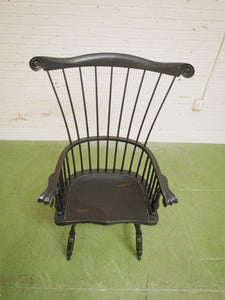 20th C Antique Windsor Comb Back Black Painted Arm Chair