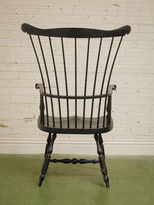 20th C Antique Windsor Comb Back Black Painted Arm Chair