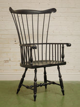 Load image into Gallery viewer, 20th C Antique Windsor Comb Back Black Painted Arm Chair
