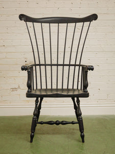 20th C Antique Windsor Comb Back Black Painted Arm Chair