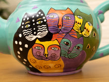Load image into Gallery viewer, Laurel Burch ceramic teapot Five Whimsical Cats
