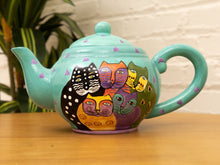 Load image into Gallery viewer, Laurel Burch ceramic teapot Five Whimsical Cats
