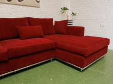 Load image into Gallery viewer, Vintage raspberry sectional sofa with chrome base
