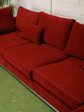 Load image into Gallery viewer, Vintage raspberry sectional sofa with chrome base
