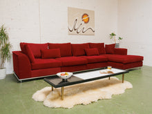 Load image into Gallery viewer, Vintage raspberry sectional sofa with chrome base
