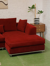 Load image into Gallery viewer, Vintage raspberry sectional sofa with chrome base
