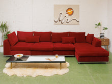 Load image into Gallery viewer, Vintage raspberry sectional sofa with chrome base

