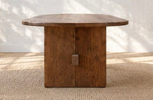 Load image into Gallery viewer, Rizzo 90-inch oval pine trestle dining table end view showing broad wooden support

