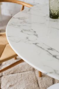 Daisy Faux Marble 36 in Dining Table, White