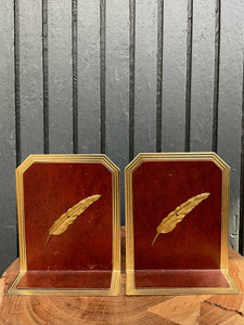 Pair of Feather Brass and Vinyl Bookends