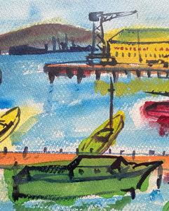1950s Docked Ships, Painting Framed