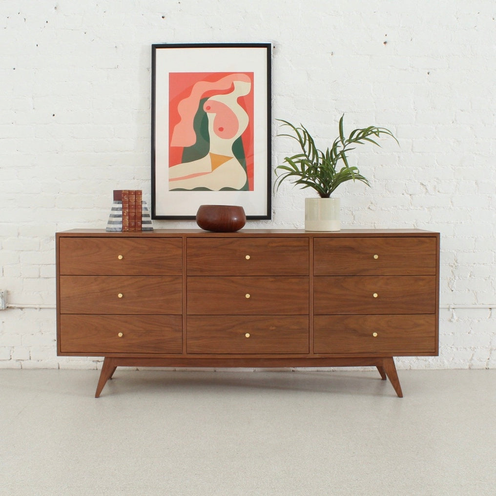 Hansen Nine Drawer Walnut Dresser Sunbeam Vintage Hansen Nine Drawer Walnut Dresser Sunbeam Vintage
