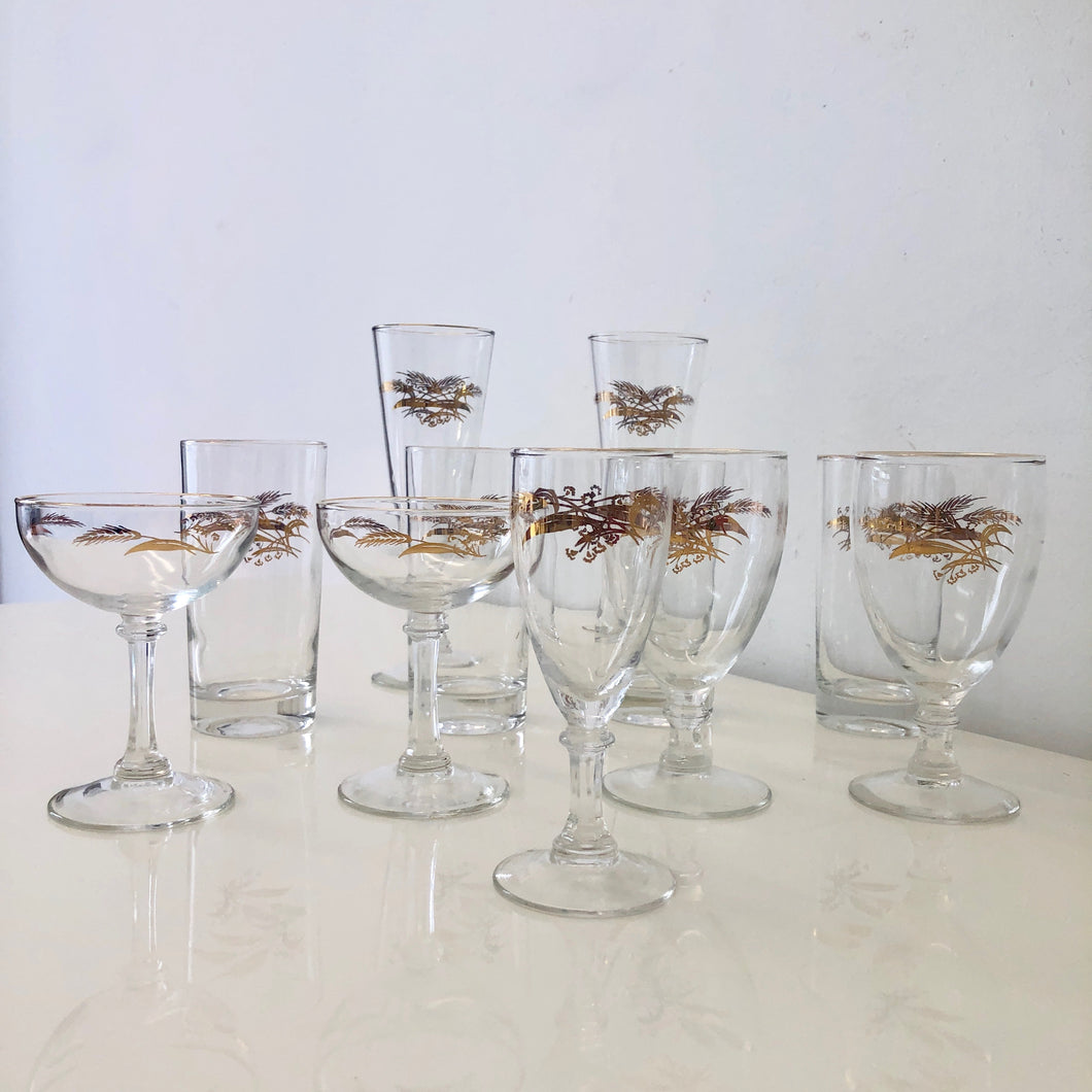 Gold wheat Assorted Glasses - set of 9