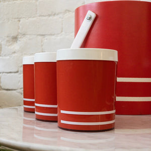Red with White Striped Vintage Cups and Ice Box Set