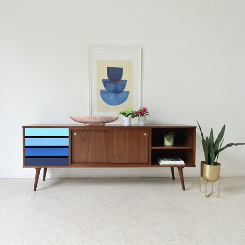 Chromatic Blue Walnut Credenza