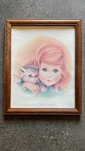 A Girl and Her Cat, Print Framed