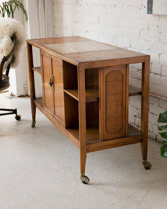 Vintage Rolling Bar Cabinet with Shelves