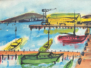 1950s Docked Ships, Painting Framed