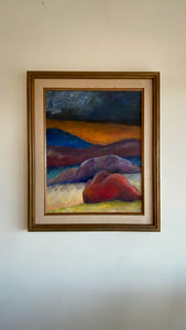 1970s Multicolored Hills, Painting Framed