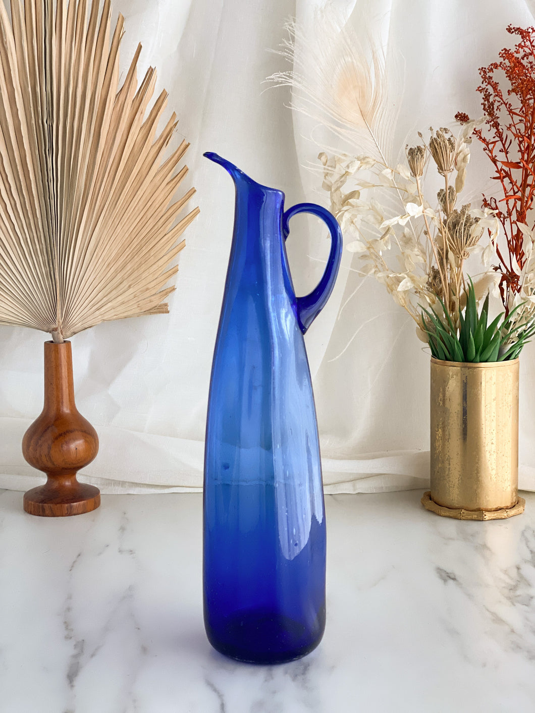 Blue Glass Vase Pitcher