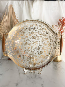 Vintage Glass Tray with Gold Floral Accents