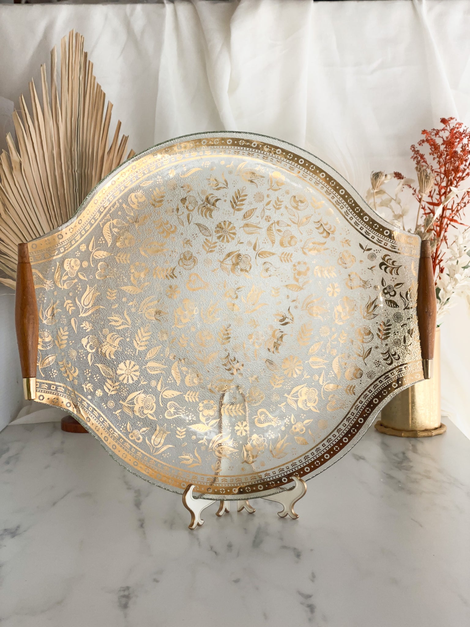 Vintage Glass Tray with Gold Floral Accents – Sunbeam Vintage