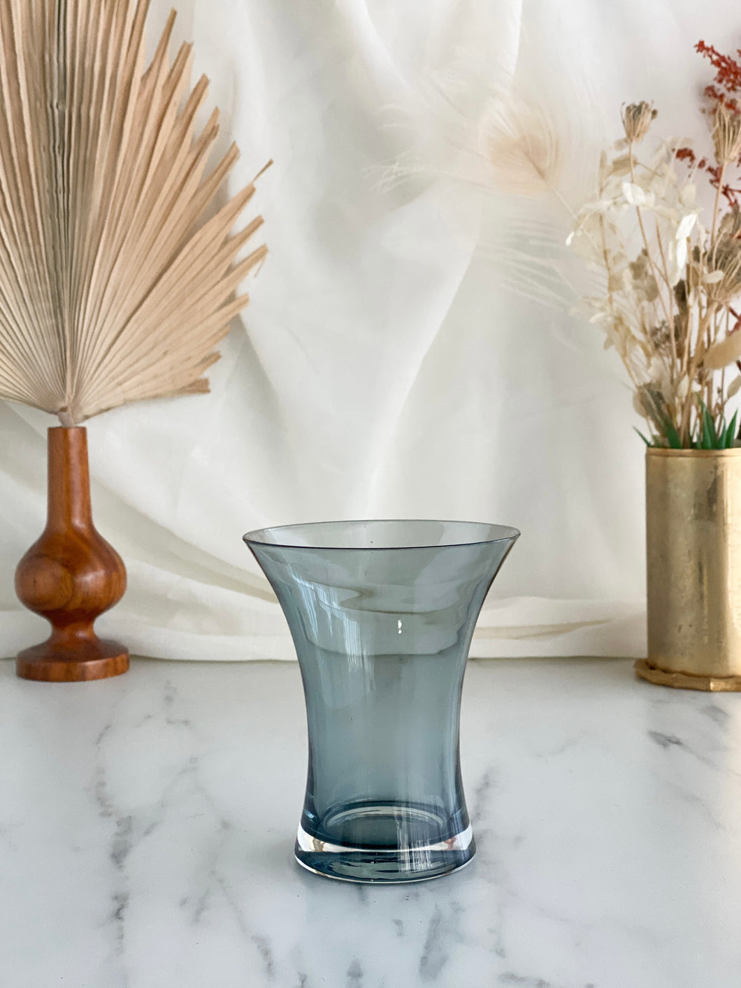 Vintage Short Smoke Glass Vase
