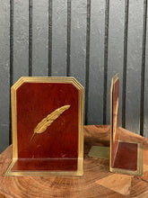 Load image into Gallery viewer, Pair of Feather Brass and Vinyl Bookends
