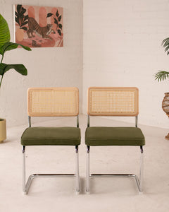 Blonde Cantilevered Chair with Green Velvet Seat