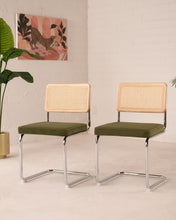 Load image into Gallery viewer, Blonde Cantilevered Chair with Green Velvet Seat
