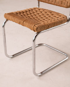 Vintage Tubular Chrome Dining Chair with Woven Back Rest and Seat