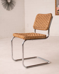 Vintage Tubular Chrome Dining Chair with Woven Back Rest and Seat