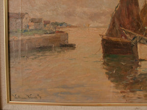 Original William Ward Jr. oil painting of sail boats