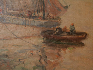 Original William Ward Jr. oil painting of sail boats