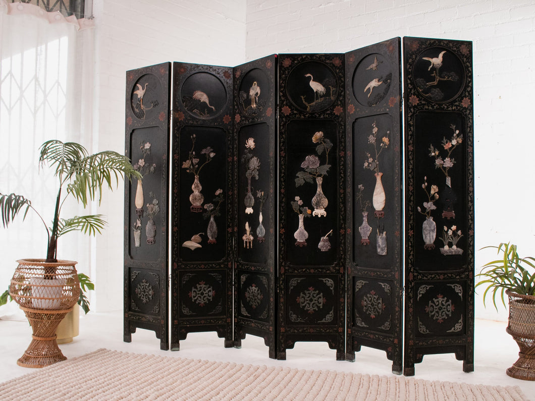 Large Heavy Decorated Japanese lacquer room divider screen