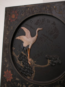 Large Heavy Decorated Japanese lacquer room divider screen