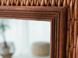 Vintage Bamboo Woven Rattan Wicker Cane Mirror Boho