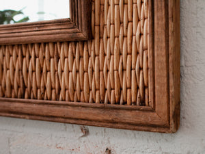 Vintage Bamboo Woven Rattan Wicker Cane Mirror Boho