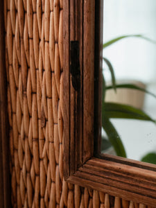 Vintage Bamboo Woven Rattan Wicker Cane Mirror Boho
