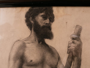 Charcoal Study of a Bearded Man By Emilio Lanz