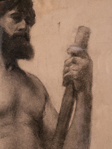 Charcoal Study of a Bearded Man By Emilio Lanz